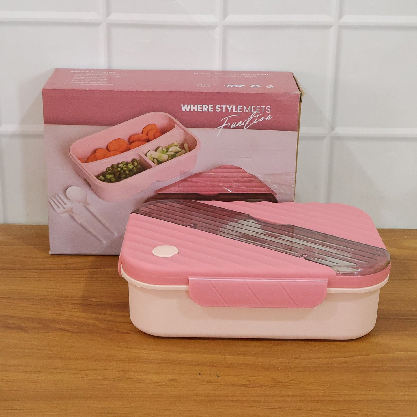 Portable kids lunch container with secure lid and cutlery included lunch box