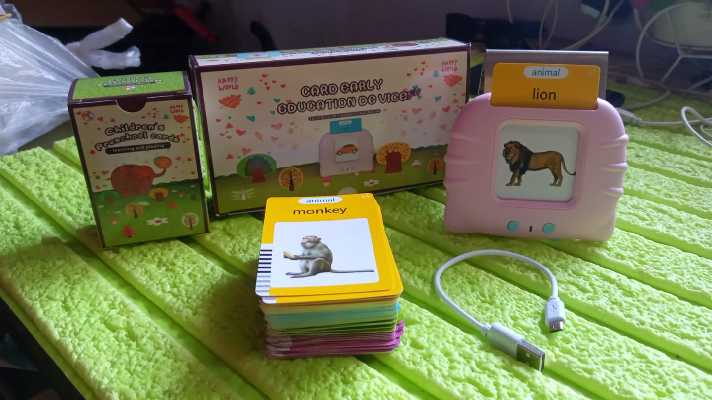 Boardoria's educational learning machine with flash cards on a white background.
