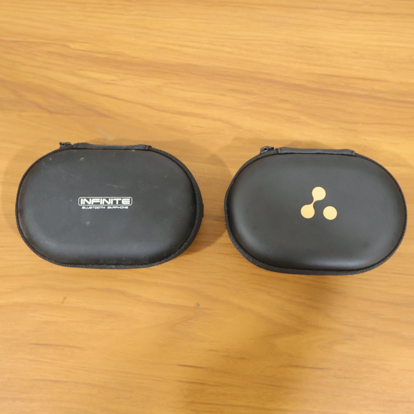 Close up of the zippered earphone pouch for secure storage.