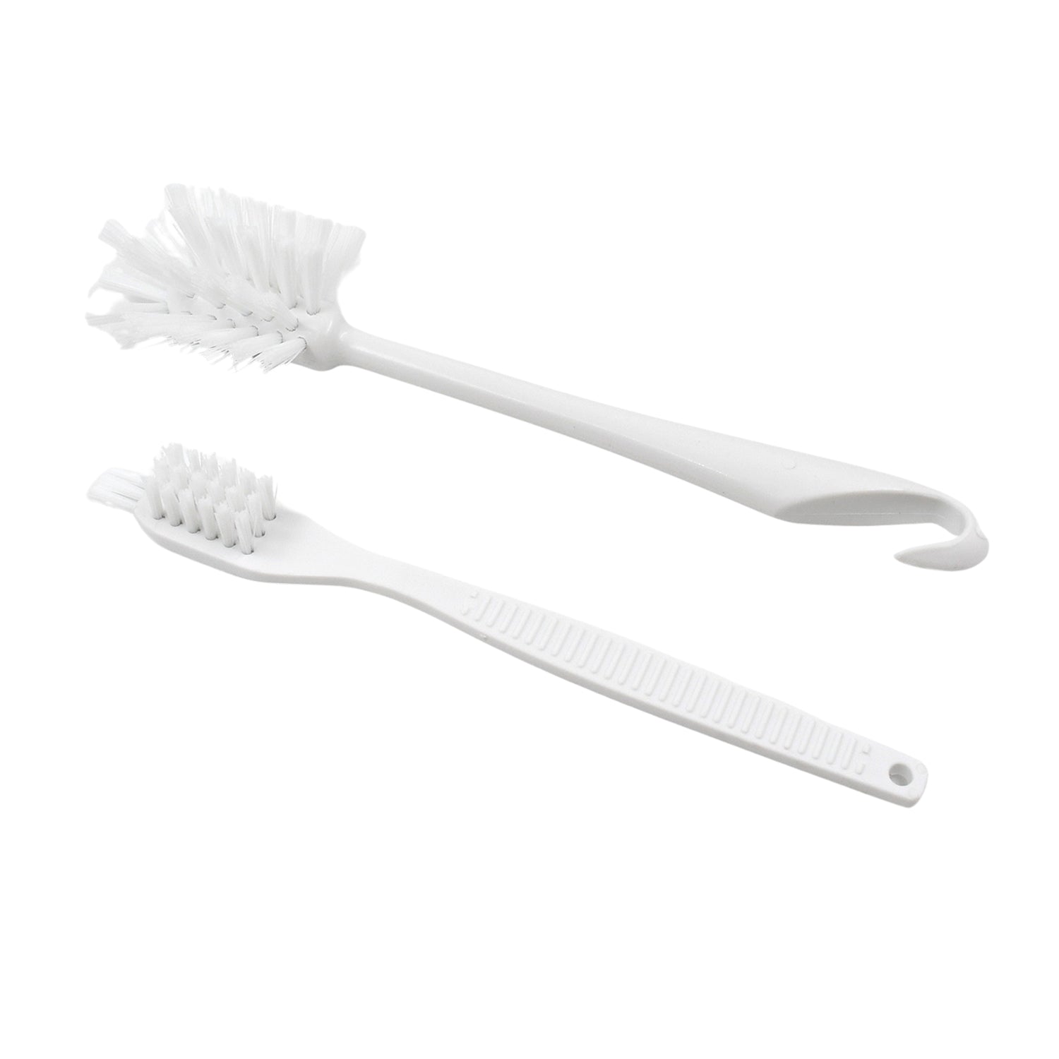 Cleaning brush with ergonomic handle on plain background