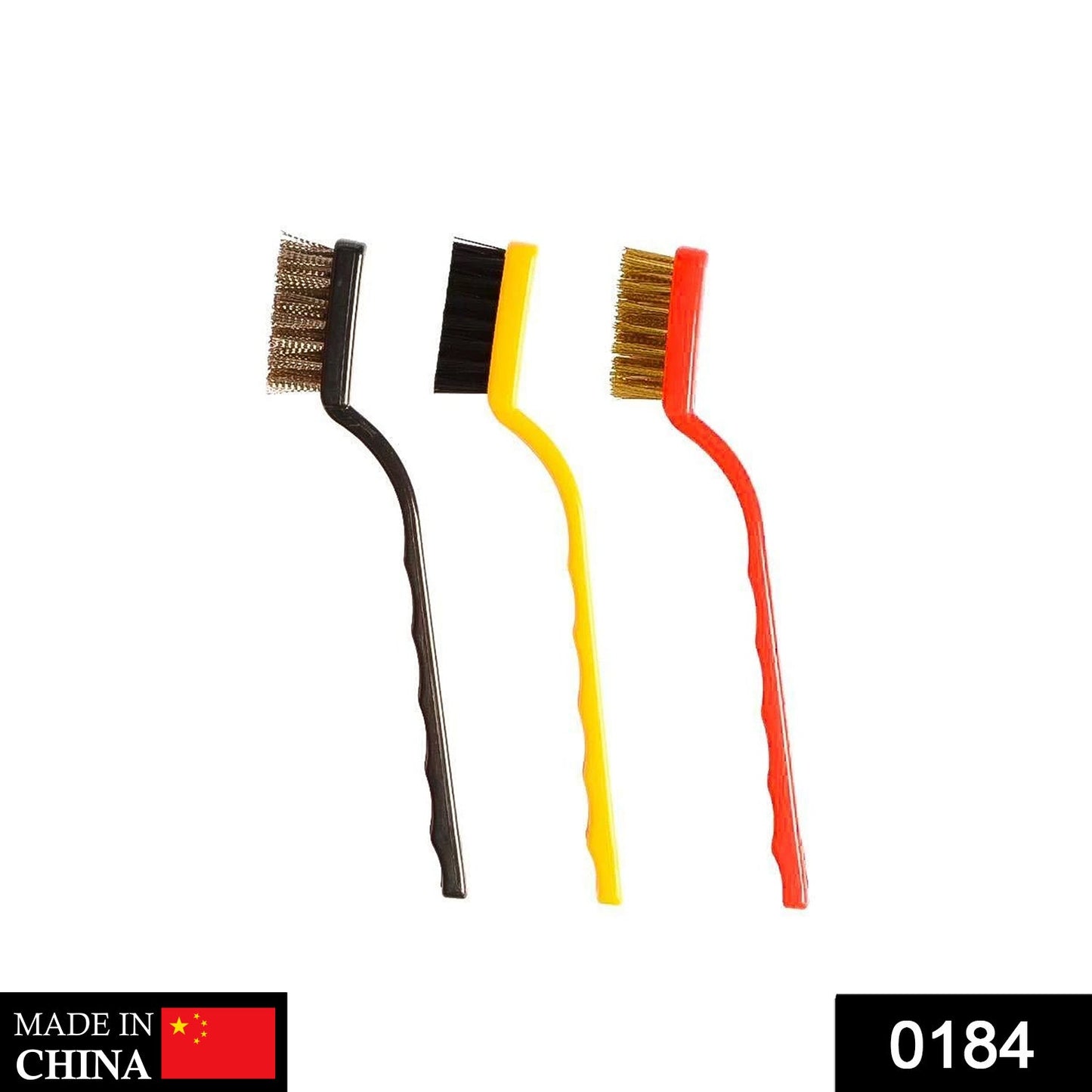Detail shot showcasing the compact size and different bristle types of the mini wire brush set.