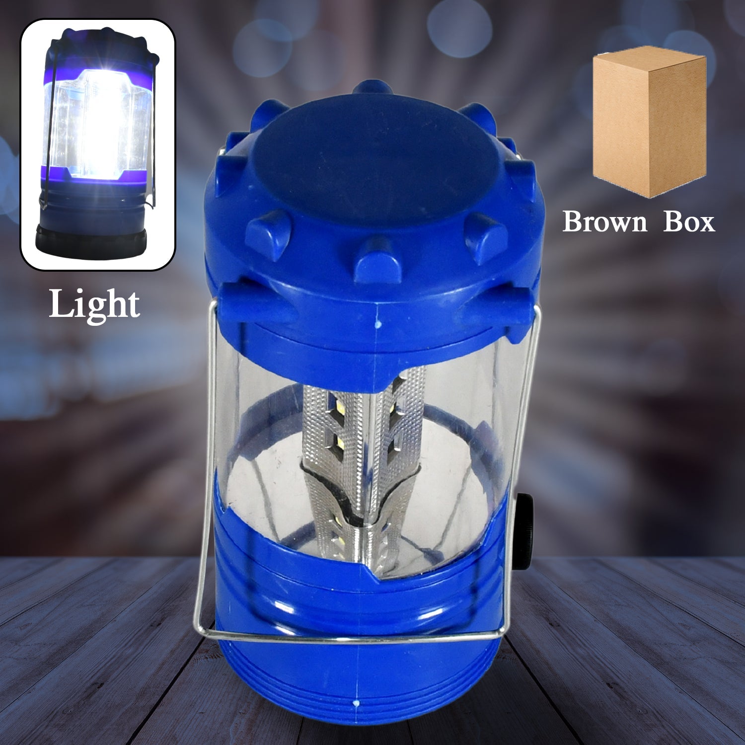 Front view of the efficient 12 LED waterproof camping lantern, ready for use.