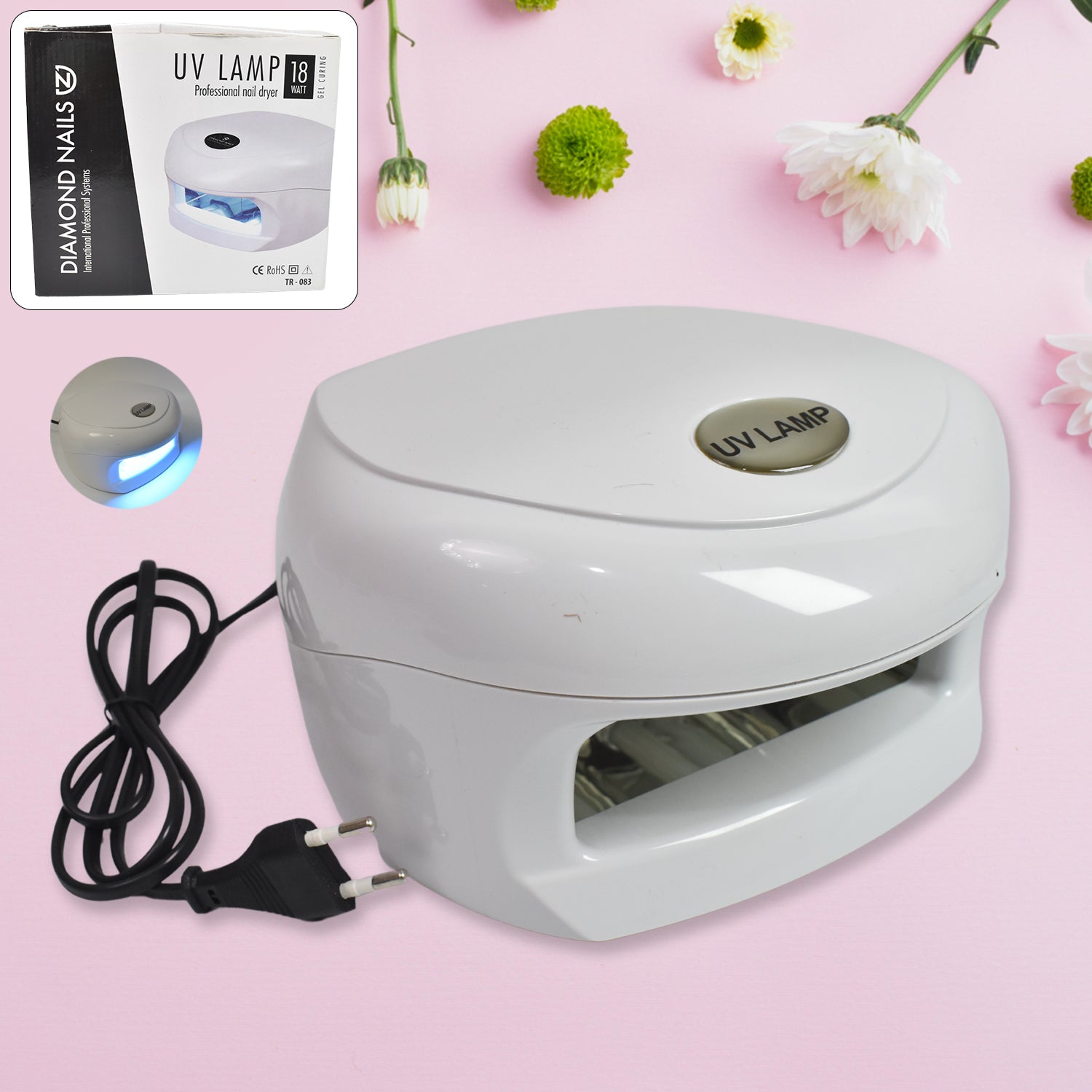 AuriGlam 18W LED UV Nail Lamp for gel polish curing, shown from the front.