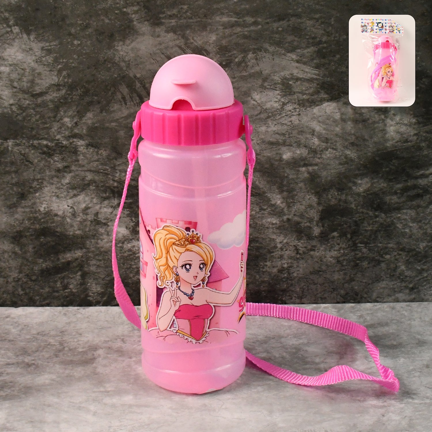 Kids water bottle with cartoon bear print and leakproof screw cap