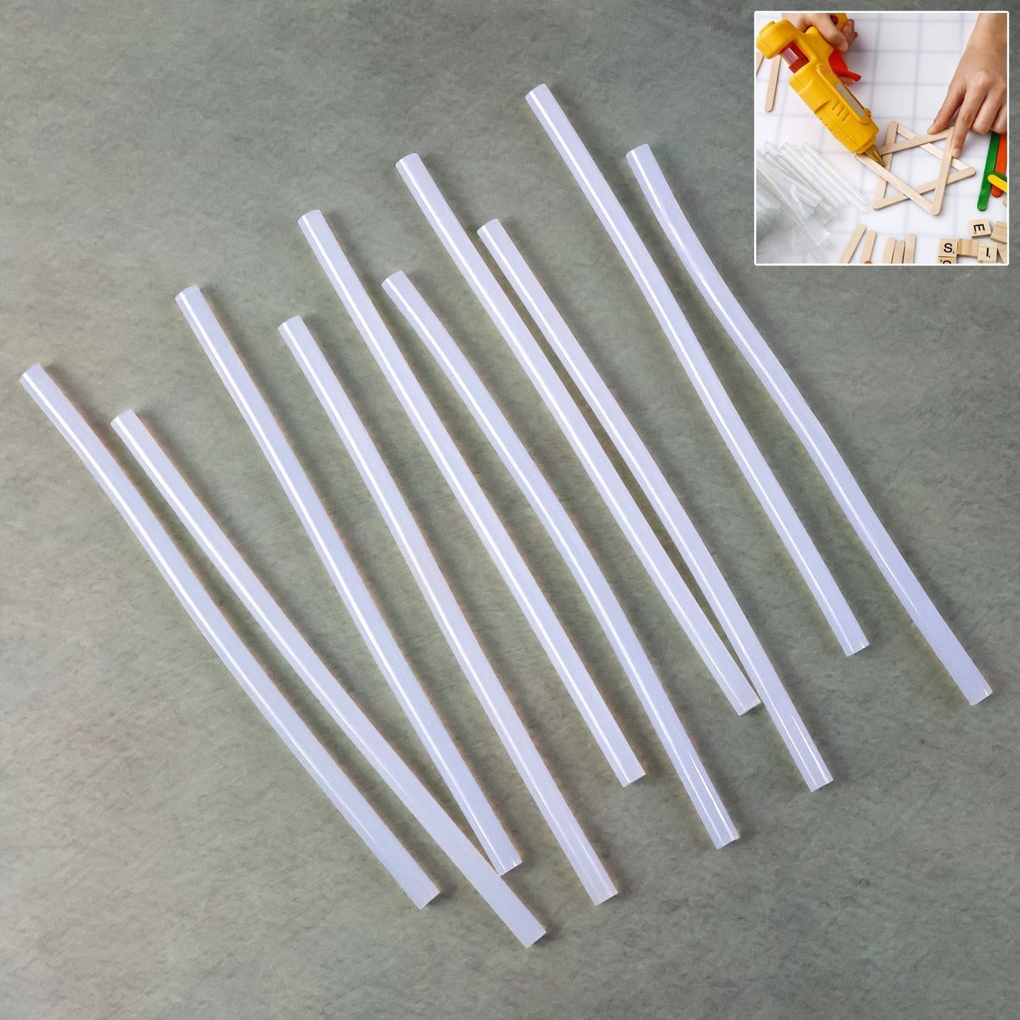 Set of transparent hot melt glue sticks for crafting and repairs