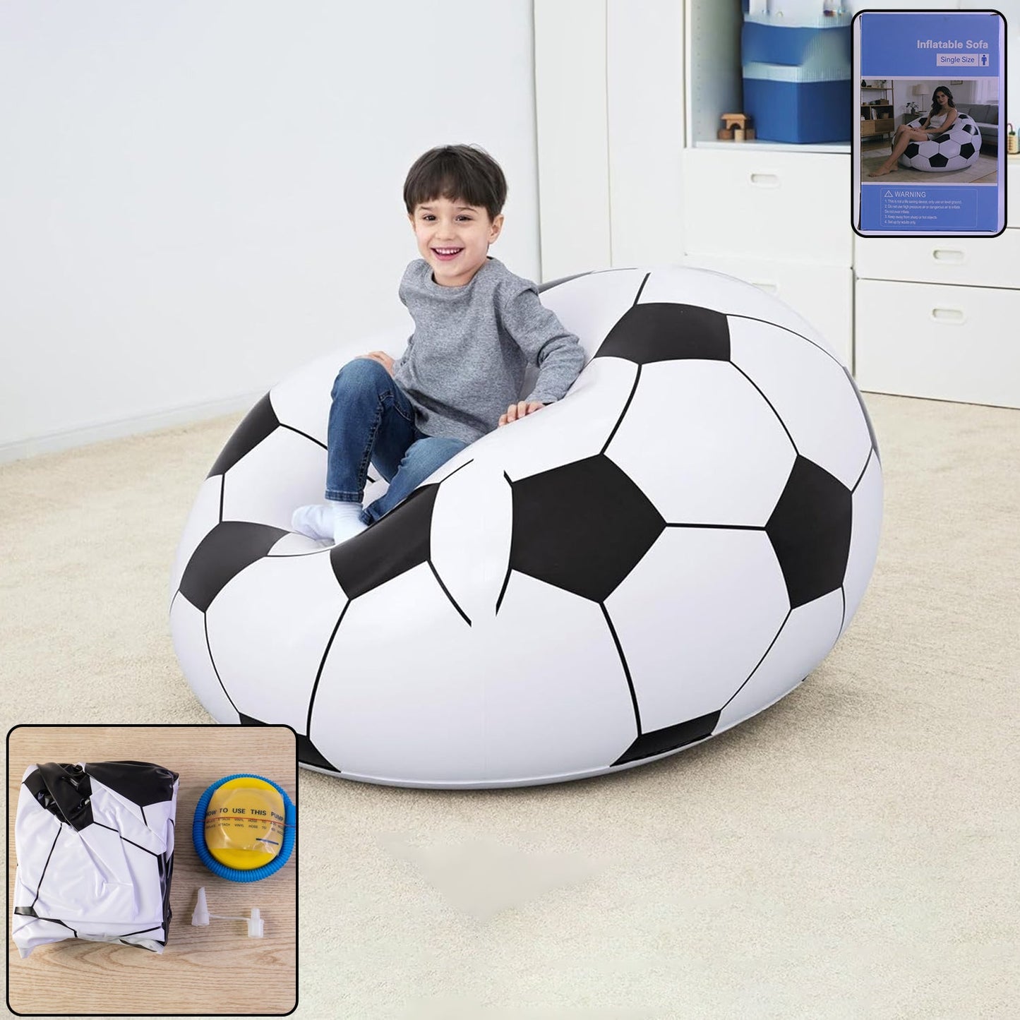 Inflatable soccer ball lounge chair