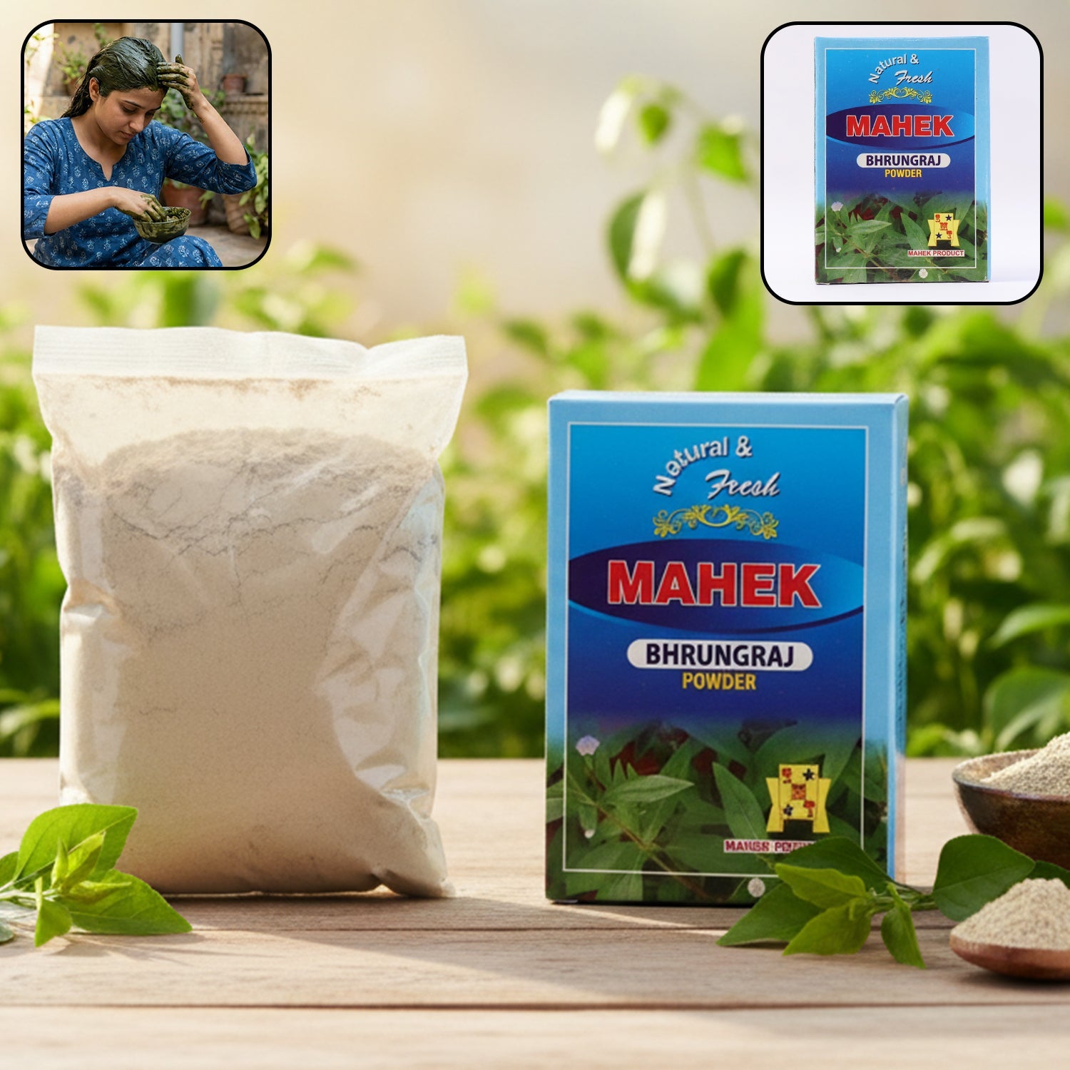 Bhringraj Powder in natural herbal hair care packaging