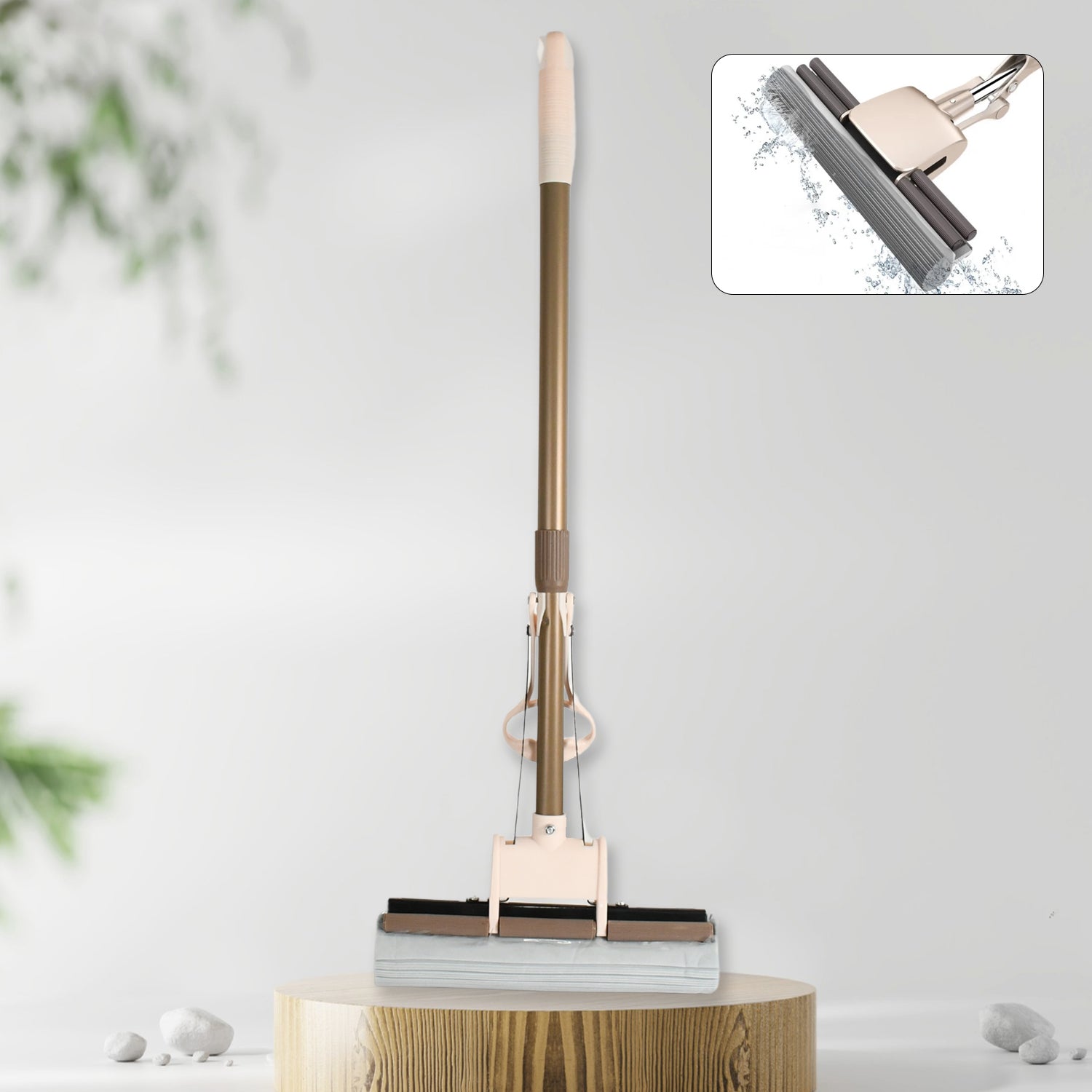 The complete self-cleaning sponge mop and bucket set, showcasing its compact design.