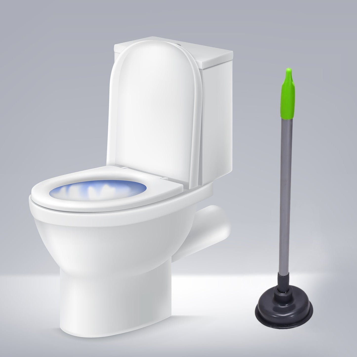 Heavy-duty toilet plunger with ergonomic handle for effective clog removal.