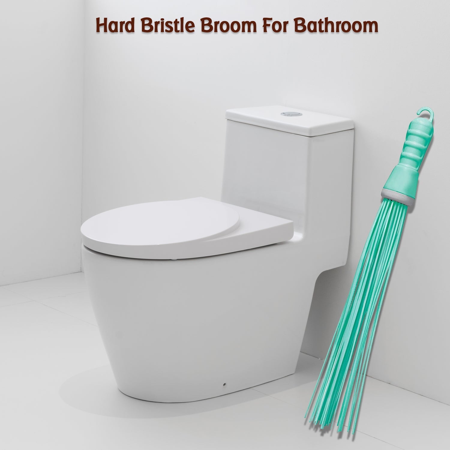Versatile plastic broom featuring hard bristles, suitable for both wet and dry cleaning tasks.