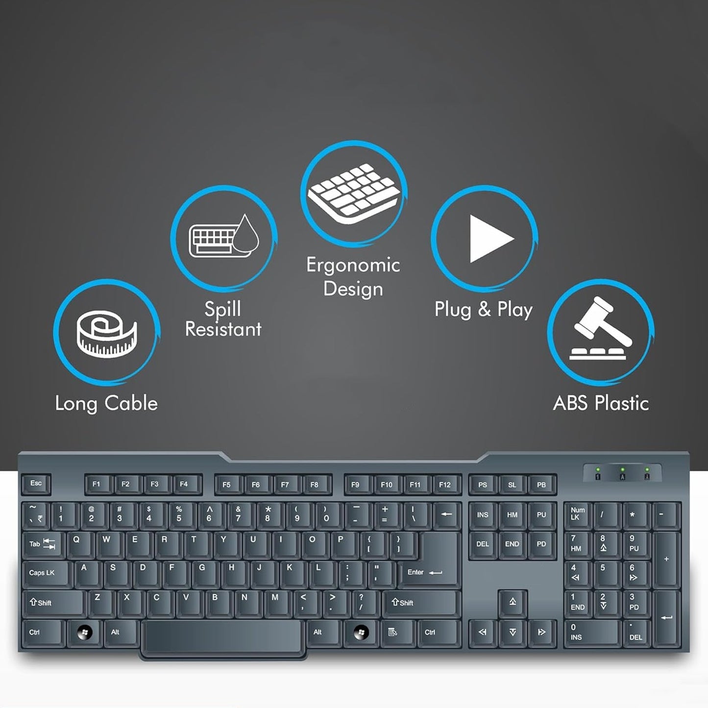 Compact packaging of the Indo Glow wired USB keyboard.