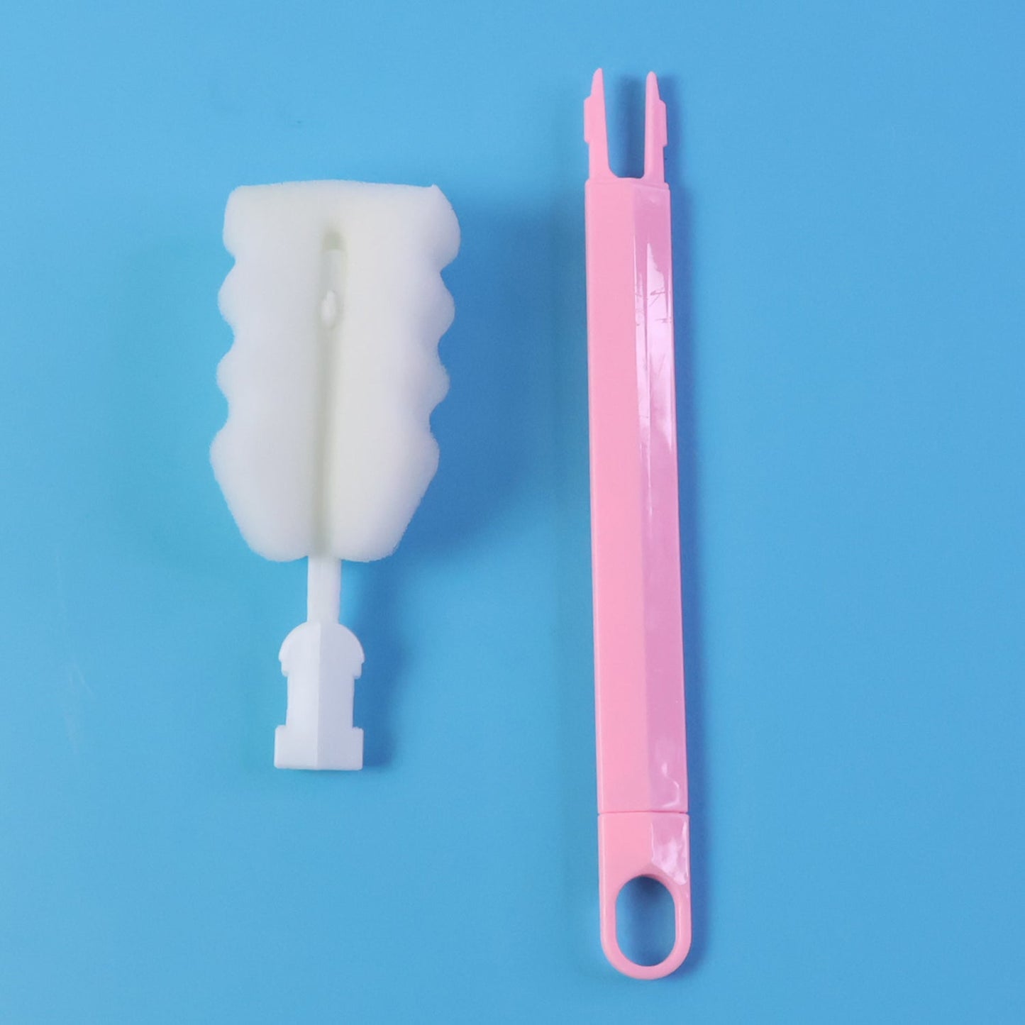 Soft silicone bristle bottle brush for safe cleaning of glass and plastic bottles.