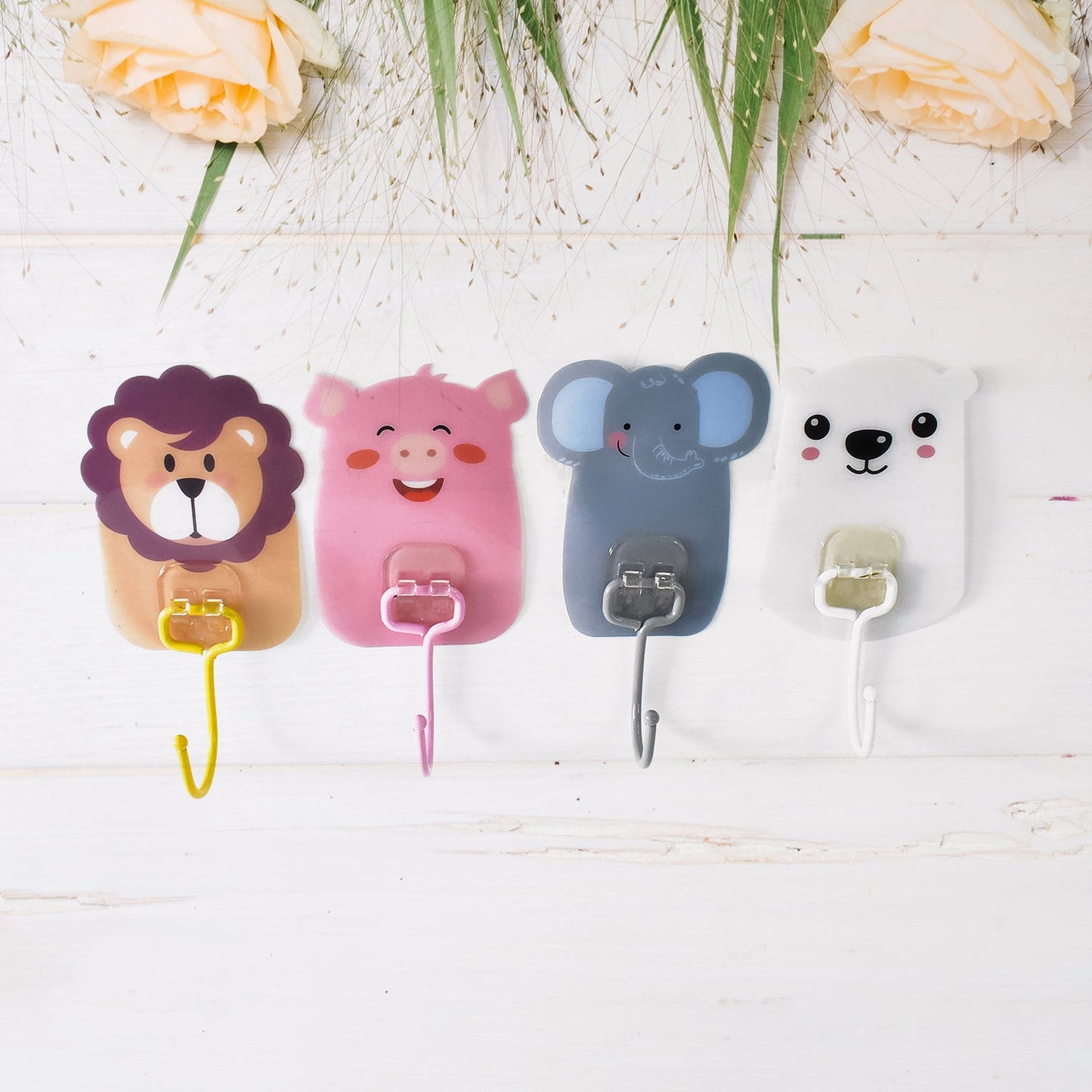 Close-up of adhesive cartoon hook design for kids' organization