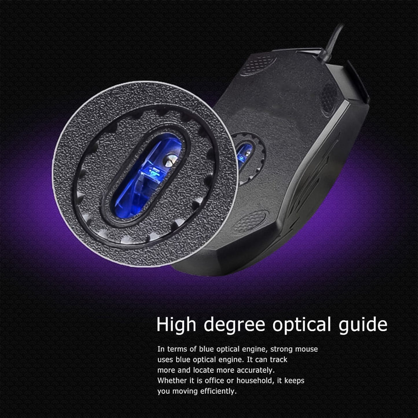 Sleek black wired optical mouse compatible with laptops and desktop PCs.