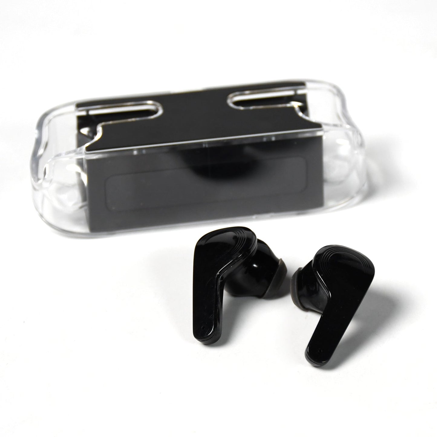 Sleek black M12 Max Bluetooth Earbuds, ready for seamless wireless connectivity.