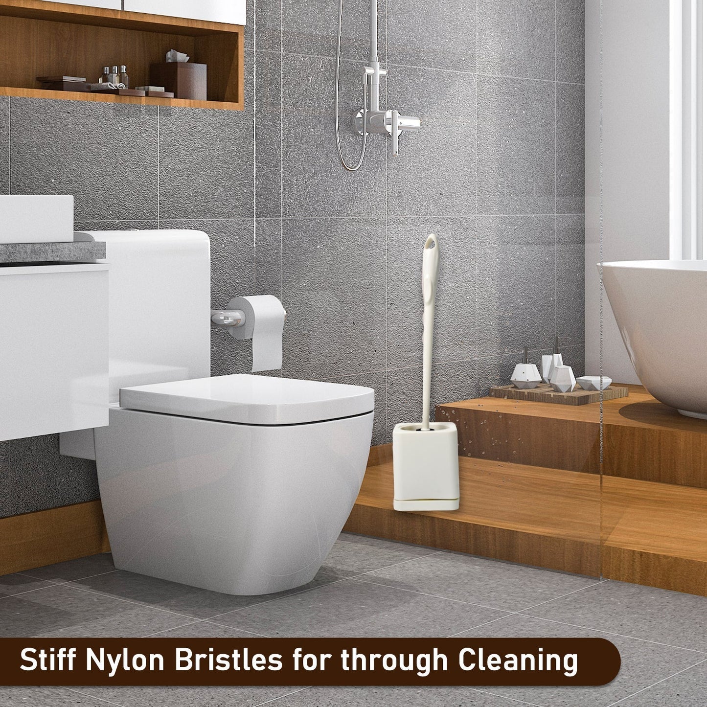 Full view of the durable toilet brush set for comprehensive cleaning.