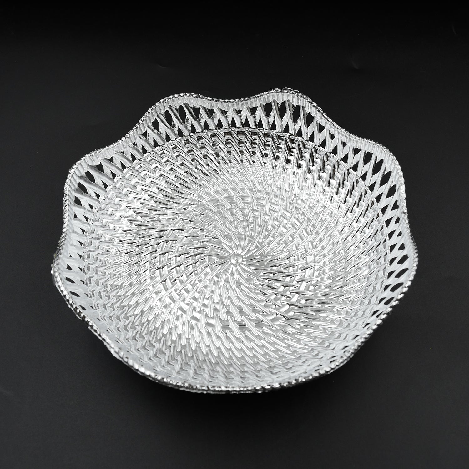 An empty round plastic tray showcasing its traditional design.
