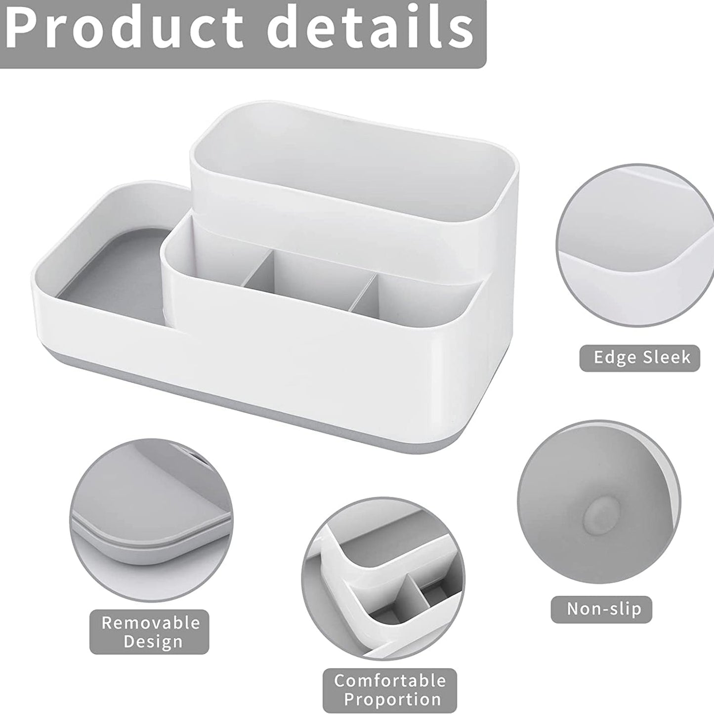 Clear plastic makeup organizer displaying various beauty products.