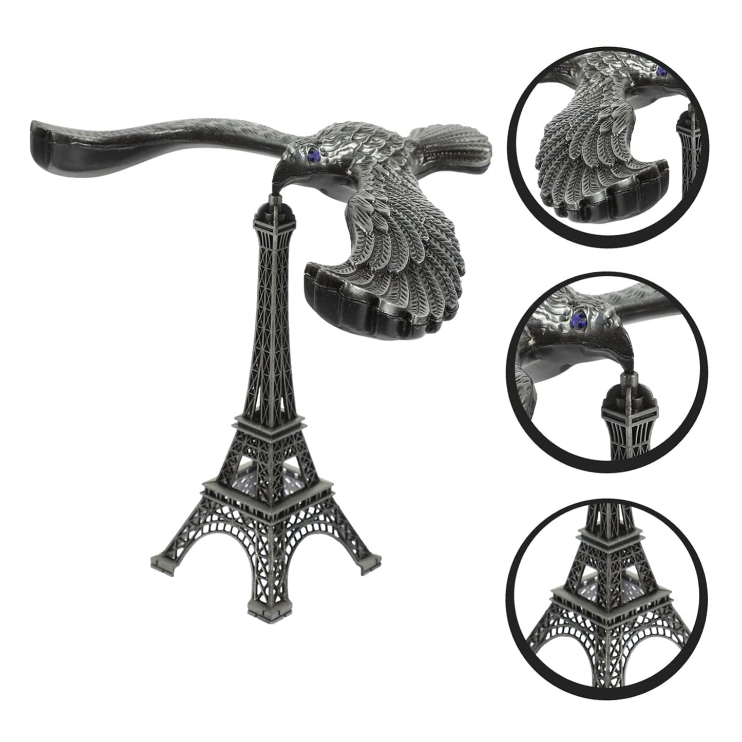 Front view of the balancing eagle toy and Eiffel Tower base, ready to adorn any desk or shelf.