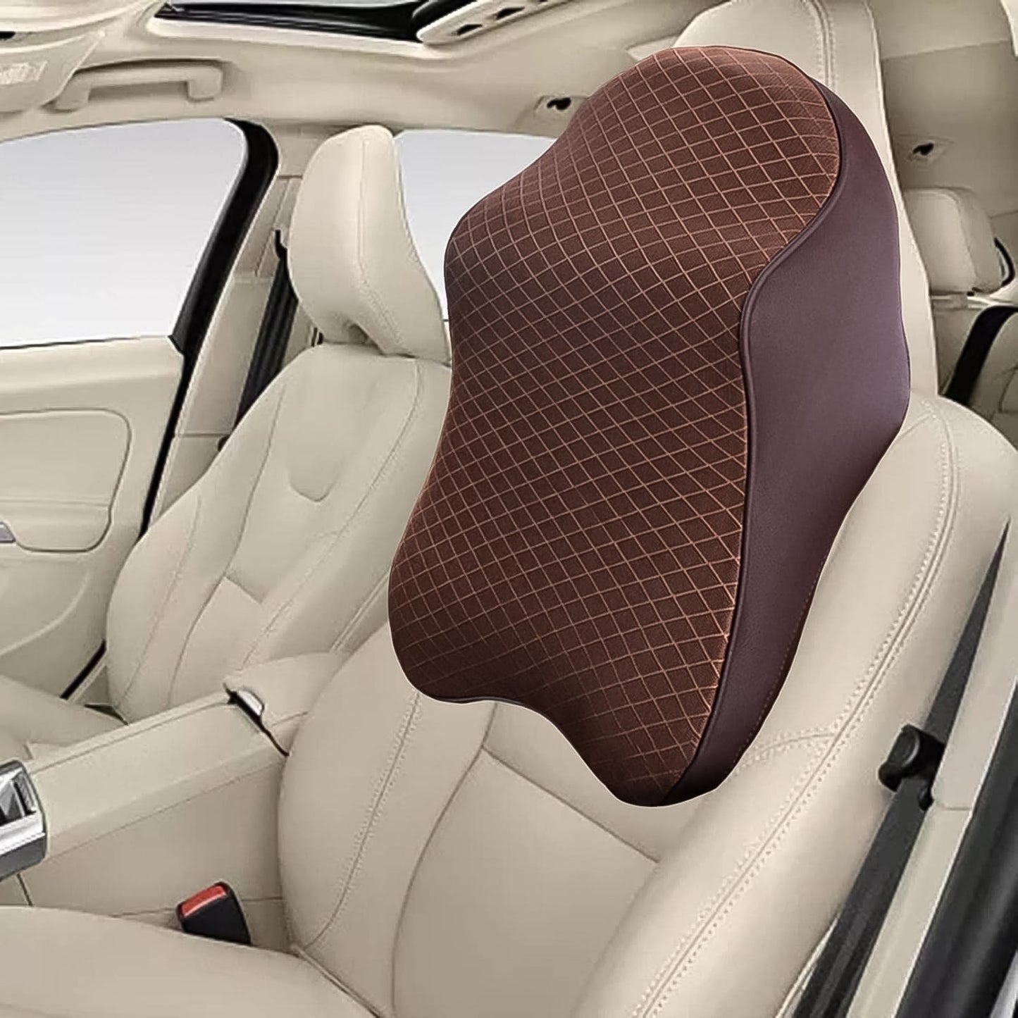 Close-up of the soft, slow-rebound memory foam material of the car neck pillow.