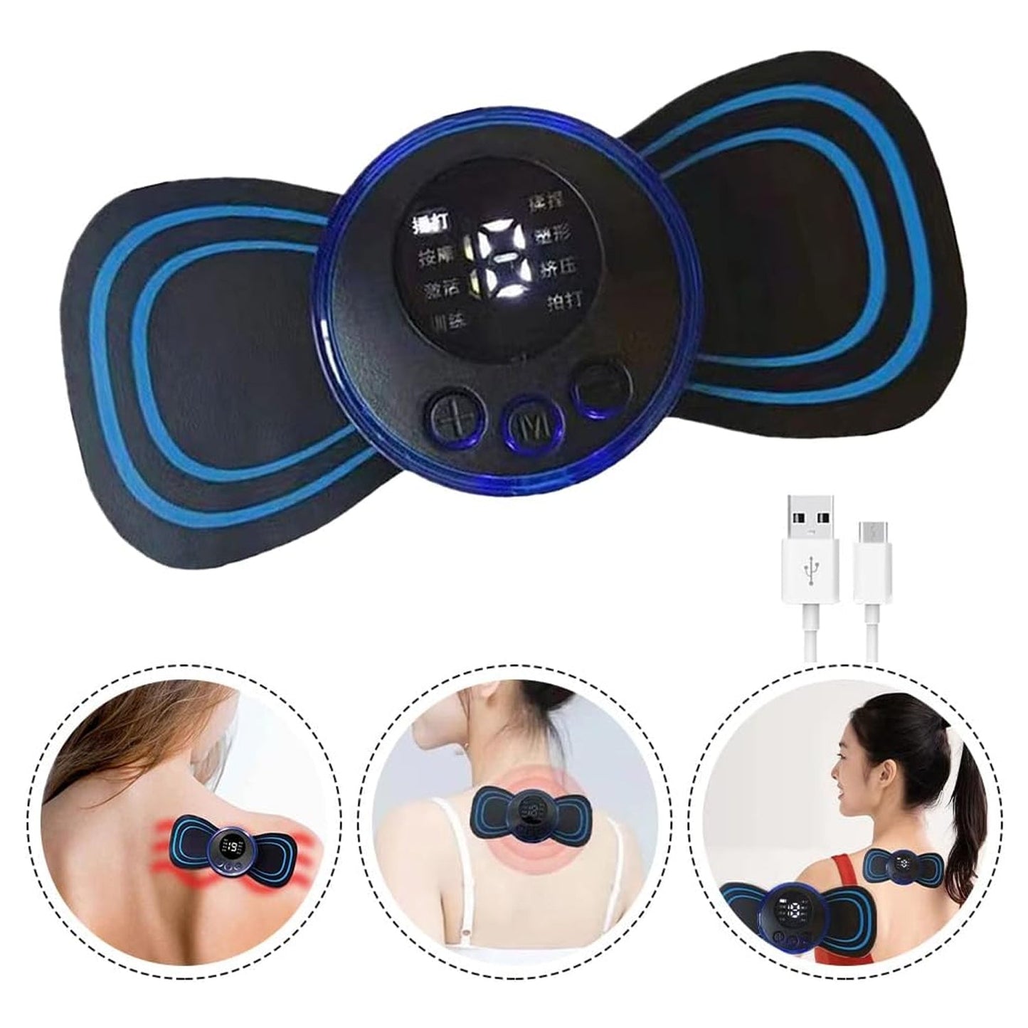 Angled view highlighting the compact size of the mini neck massager.
