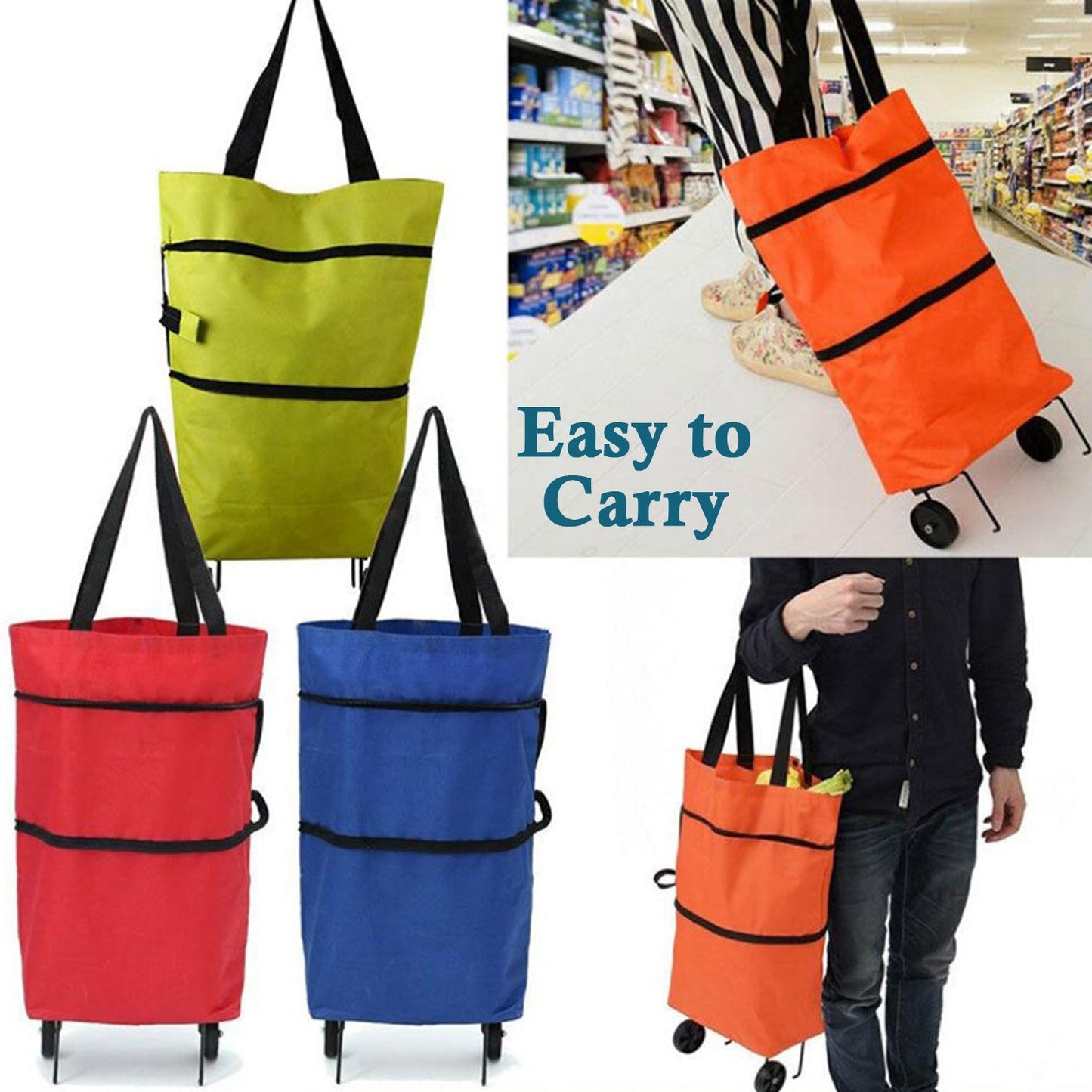 Compact FERVENT foldable trolley bag, showing its sturdy Oxford fabric construction.