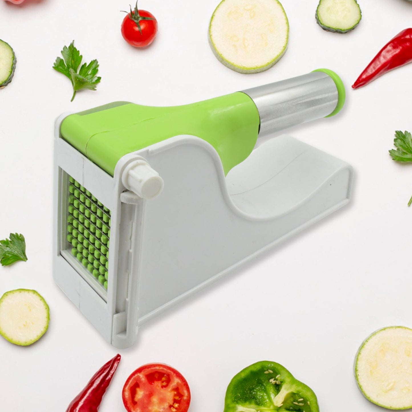 Manual potato slicer with container, perfect for quick homemade fries.