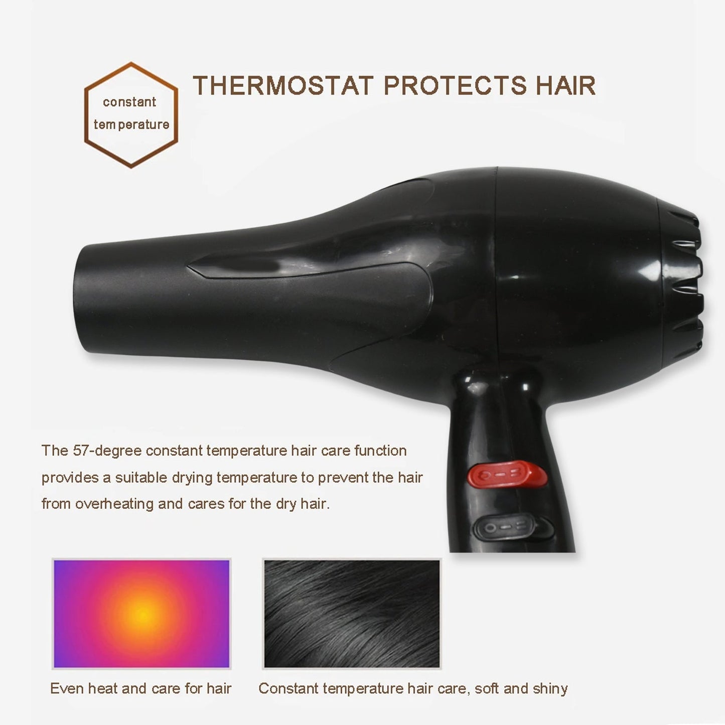 Compact and lightweight 1800W hair dryer ready for use.