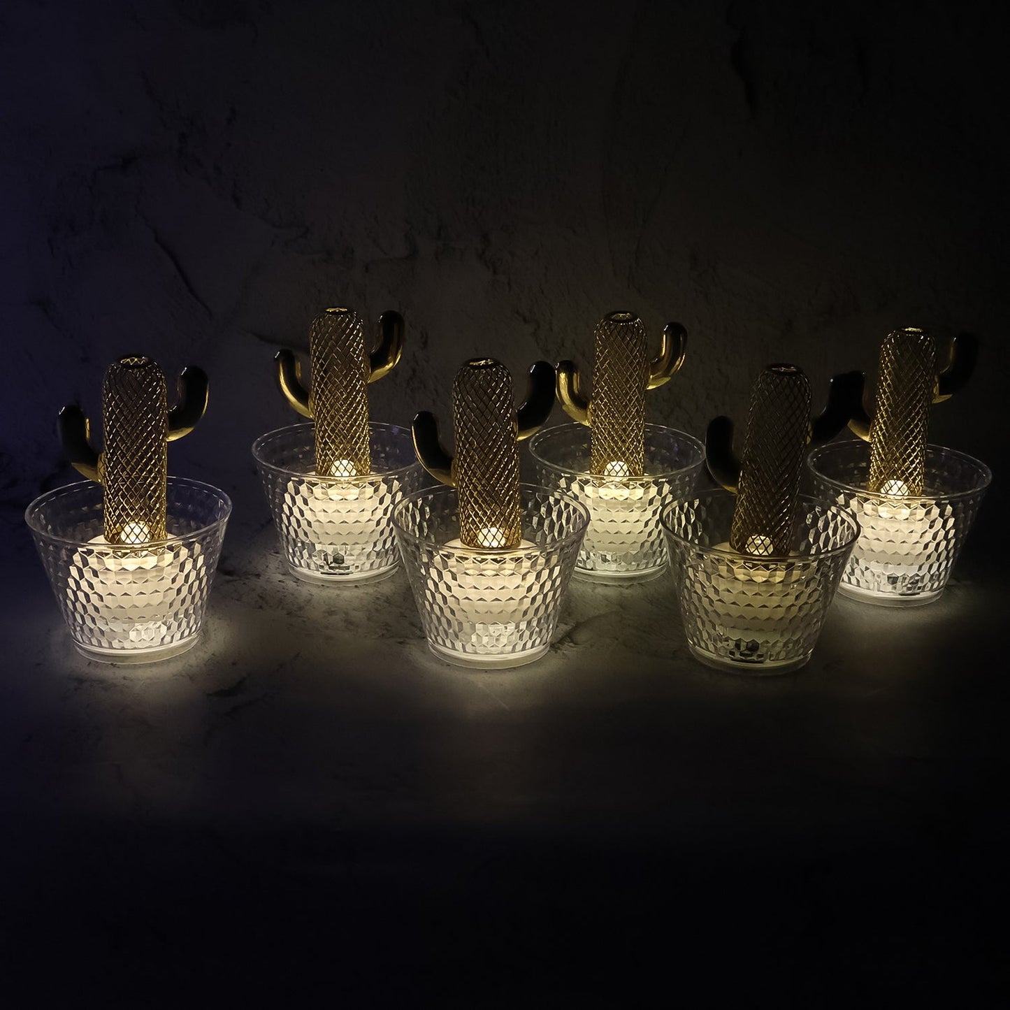 LED cactus flameless decorative candle lit with warm white flickering light