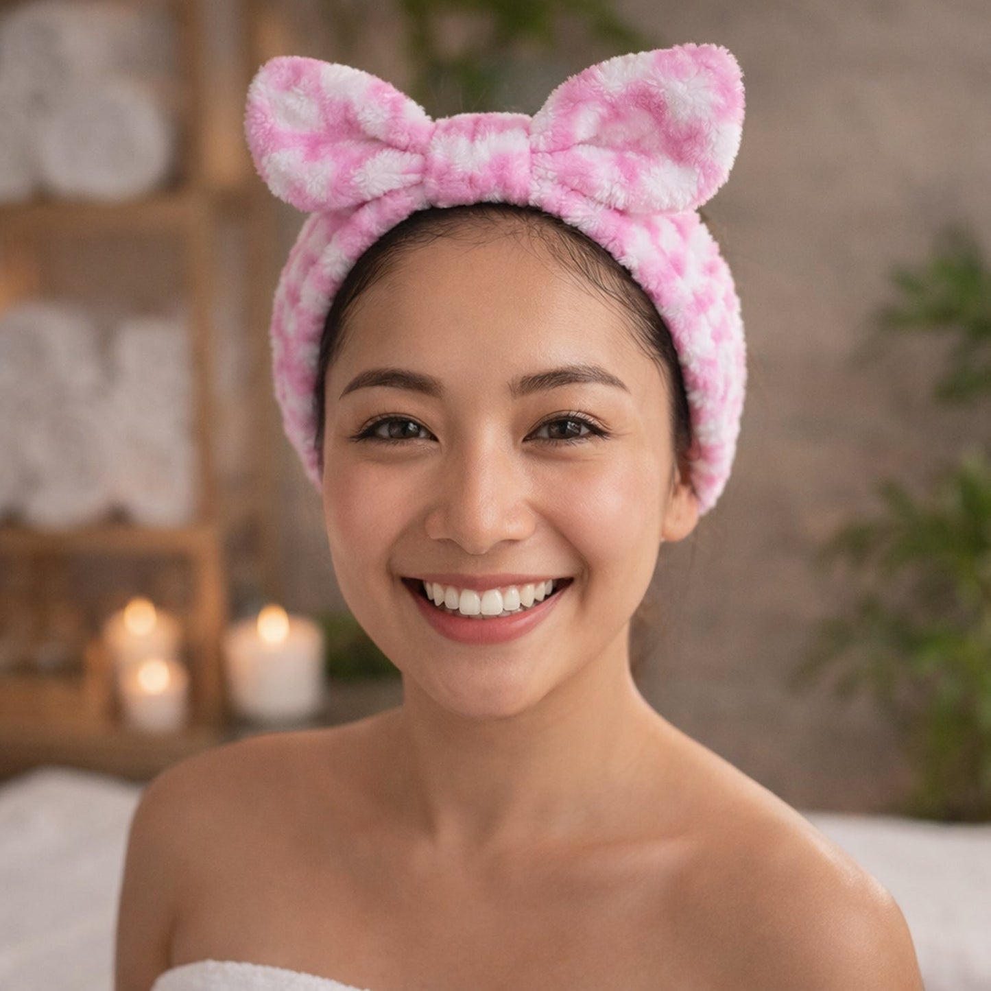 Cute soft plush spa headband ideal for skincare and makeup