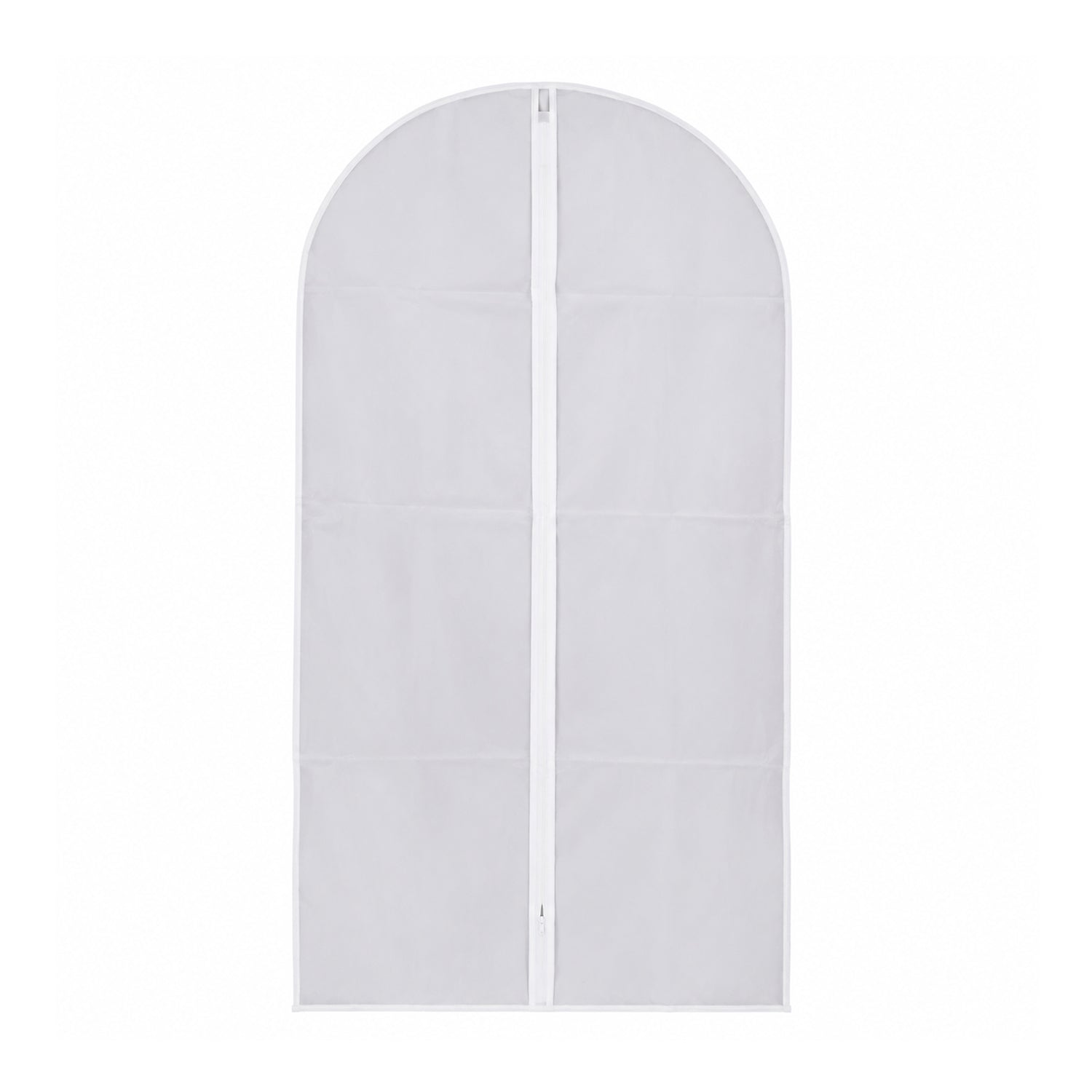 Front view of the space-saving foldable suit cover on a clean white background.