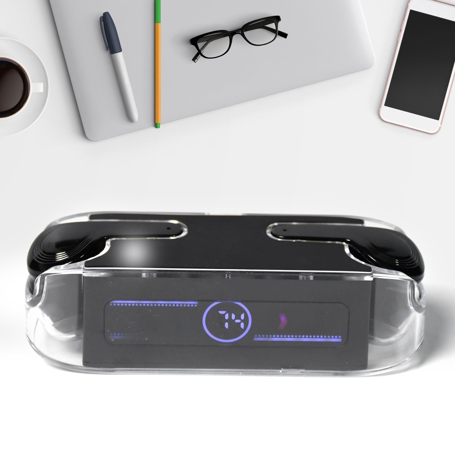 Close-up of the M12 Max Wireless Earbuds, highlighting their intuitive touch controls.