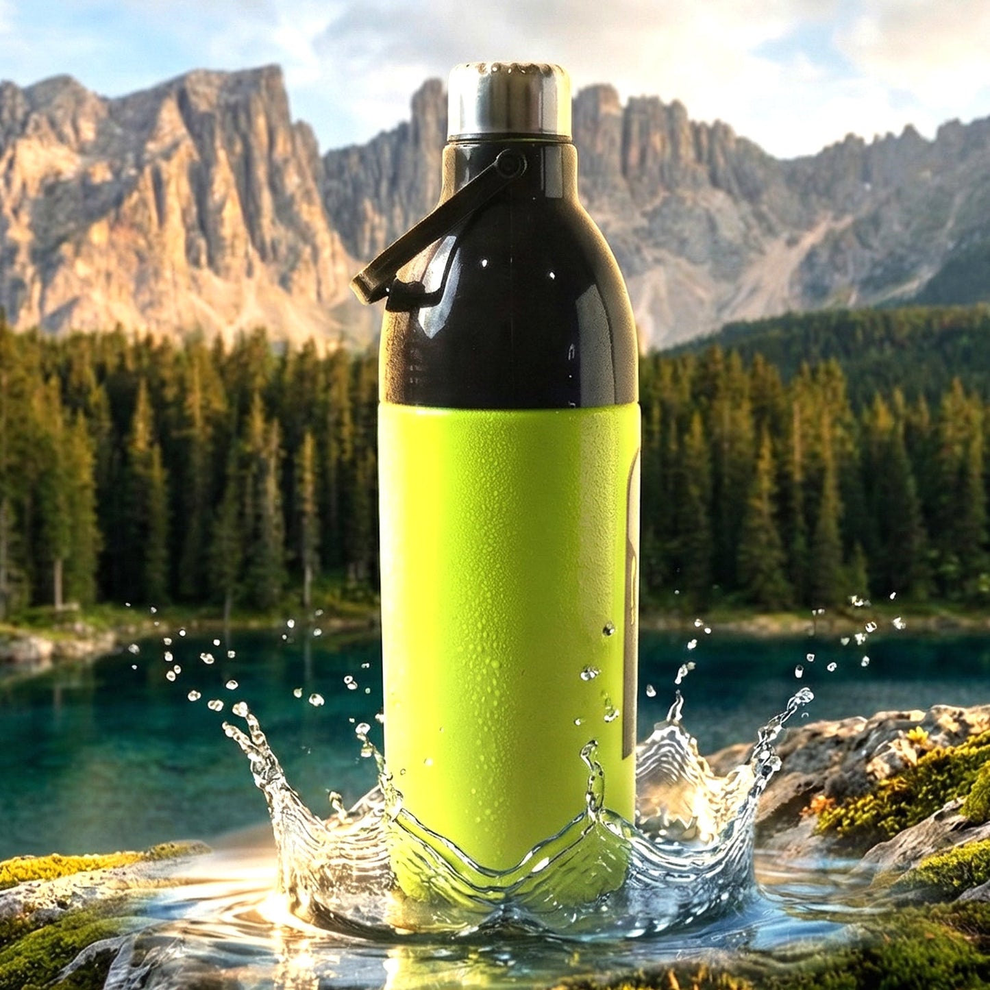 Large water bottle being carried outdoors, suitable for travel and active lifestyles.