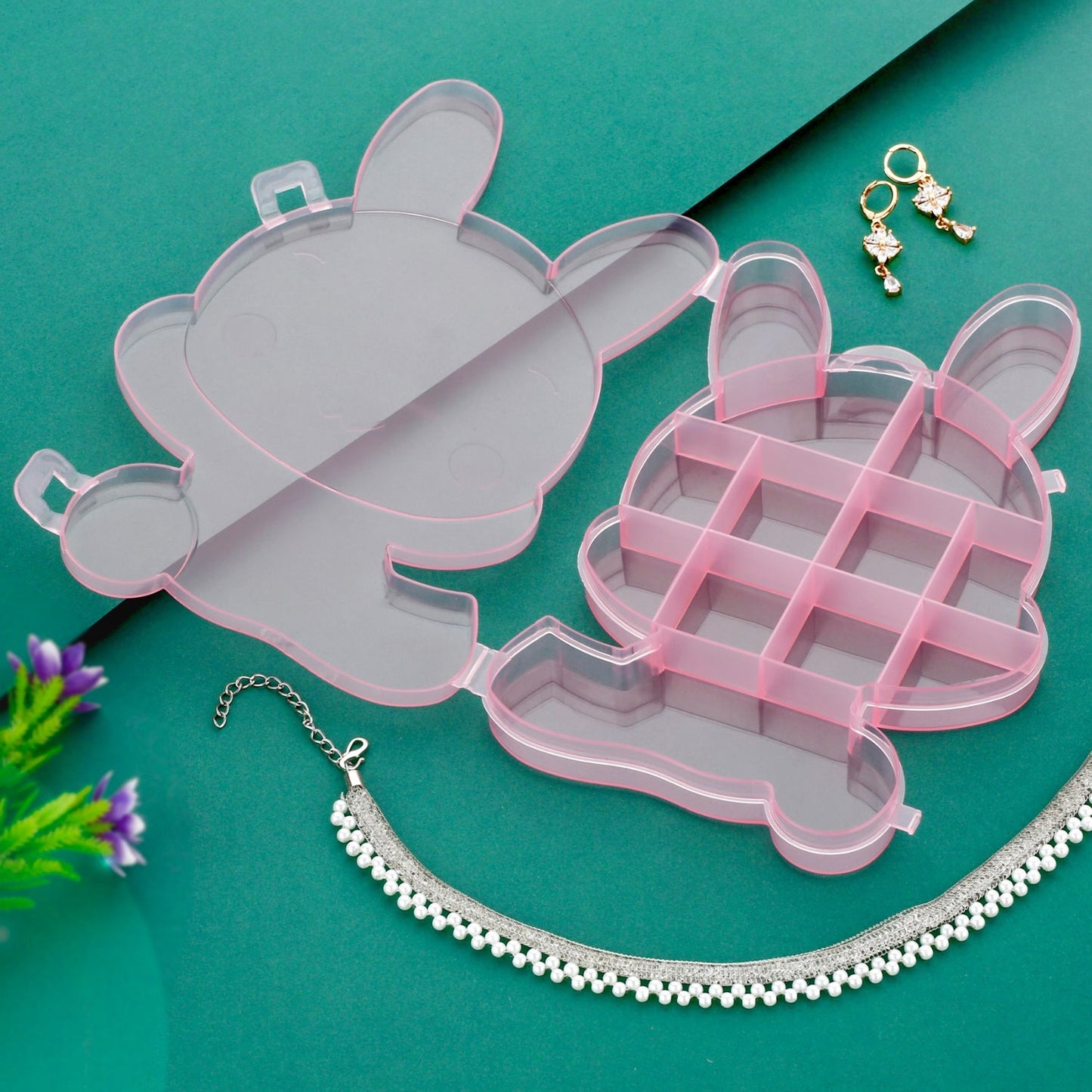 Cartoon bear plastic holder with ample space for organizing various small objects.
