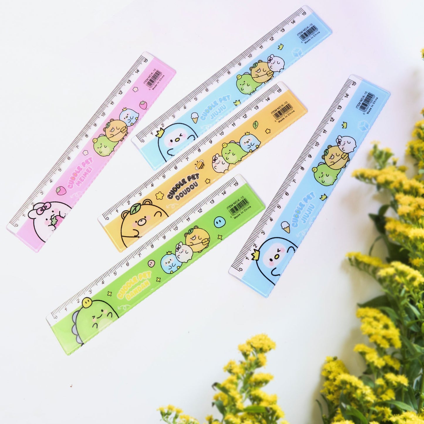 Durable kids plastic ruler set featuring fun cartoon prints