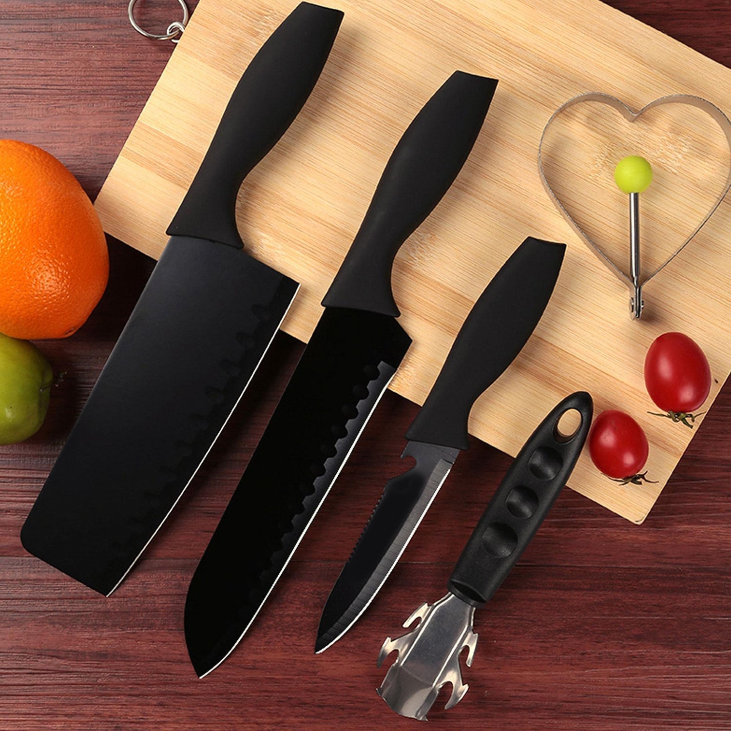 5-piece stainless steel kitchen knife set with chef and utility knives.