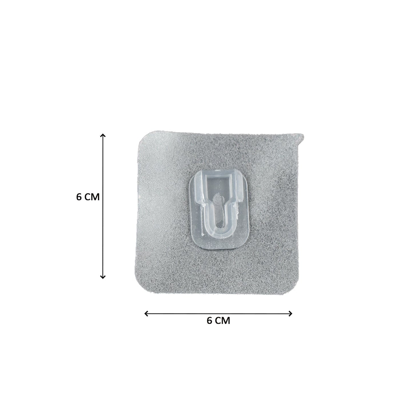 Front view of the versatile transparent adhesive hook ready for use.