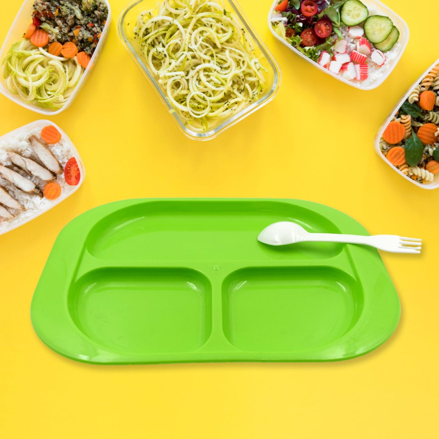 Infographic highlighting BPA-free and microwave-safe features of the food plate.