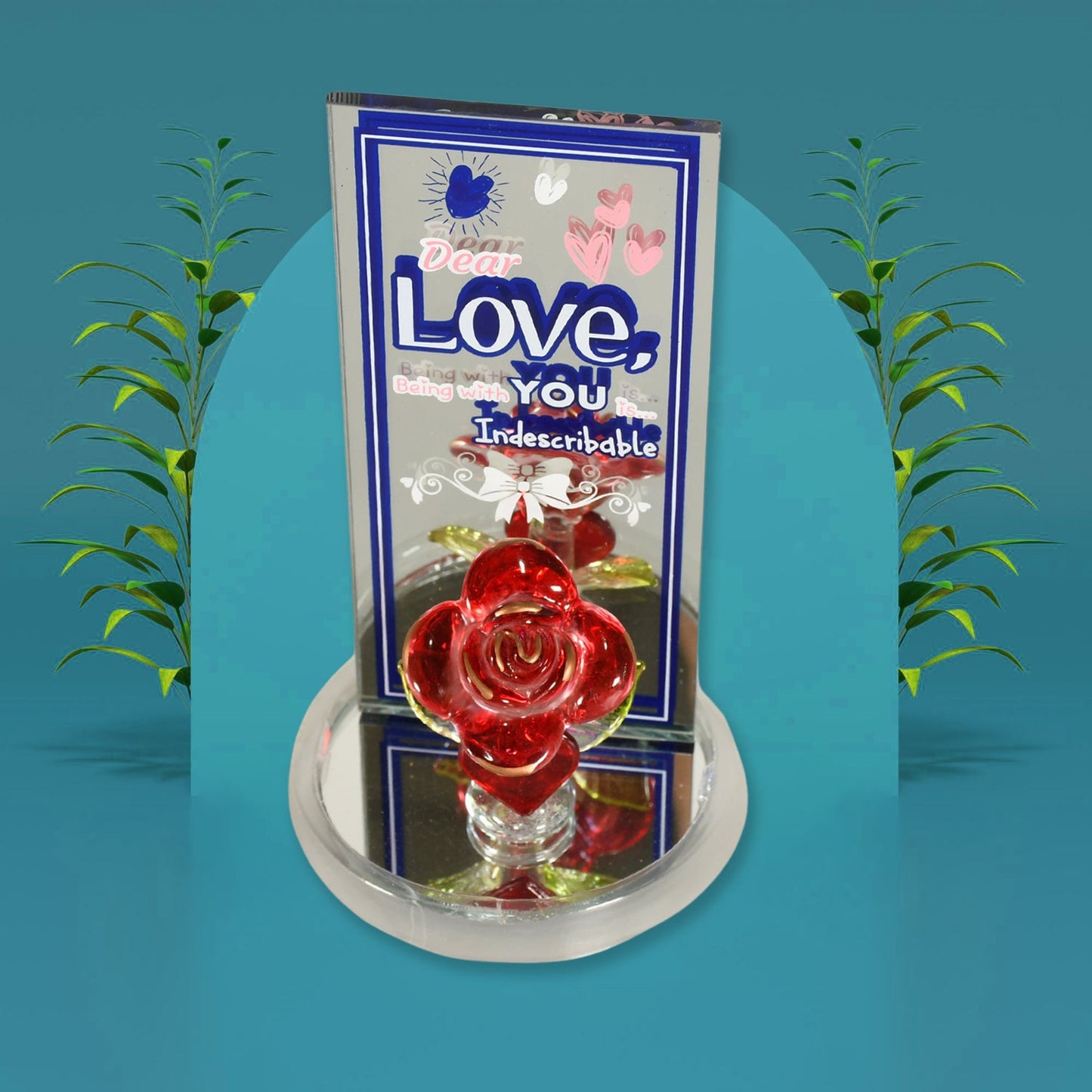 Romantic Rose Showpiece in a clear gift box, ready for gifting.