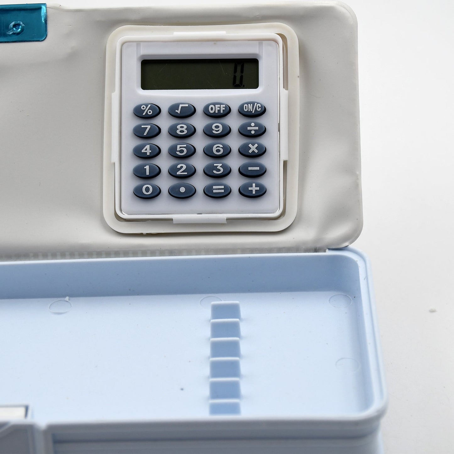 Fun art-themed magnetic pencil box with an integrated calculator and sharpener.