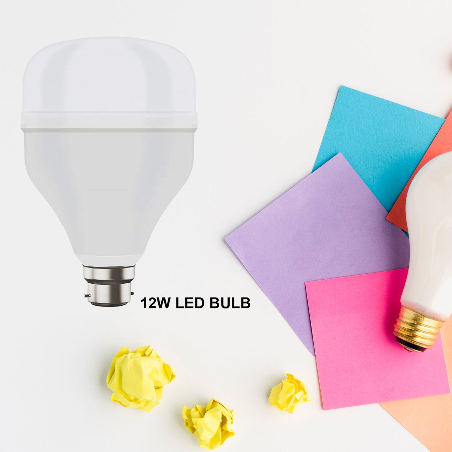 12W LED bulb illuminating a modern living room with bright, cool white light.