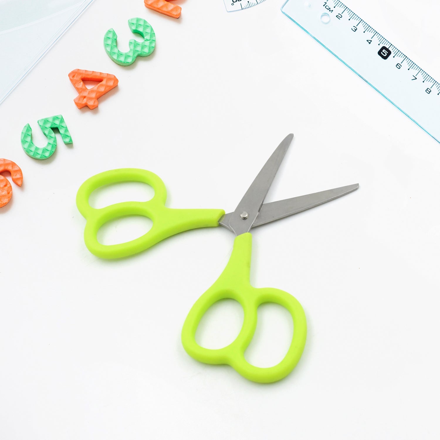 View of the stainless steel double grip scissors for crafting.