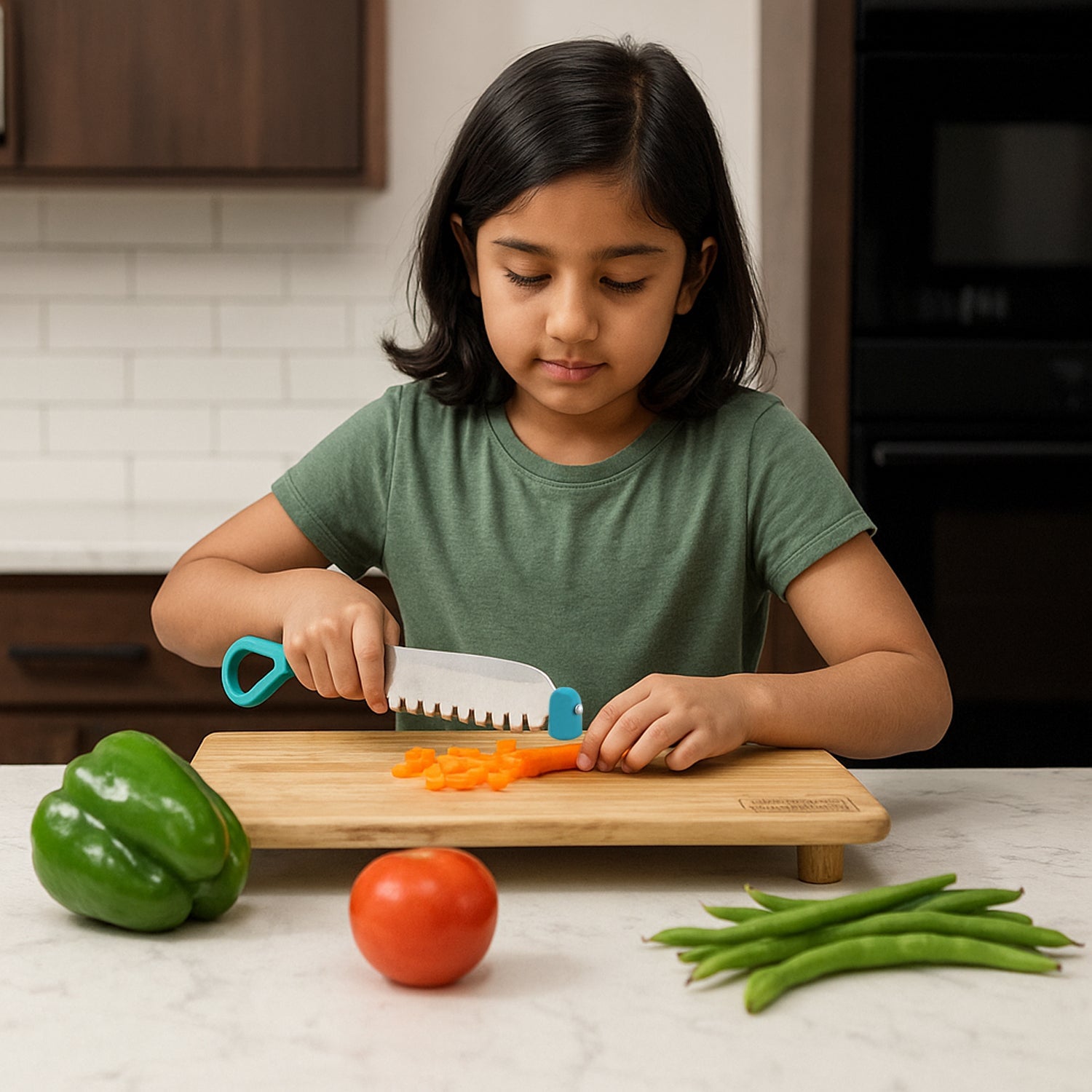 Sturdy wooden cutting board surface ideal for chopping