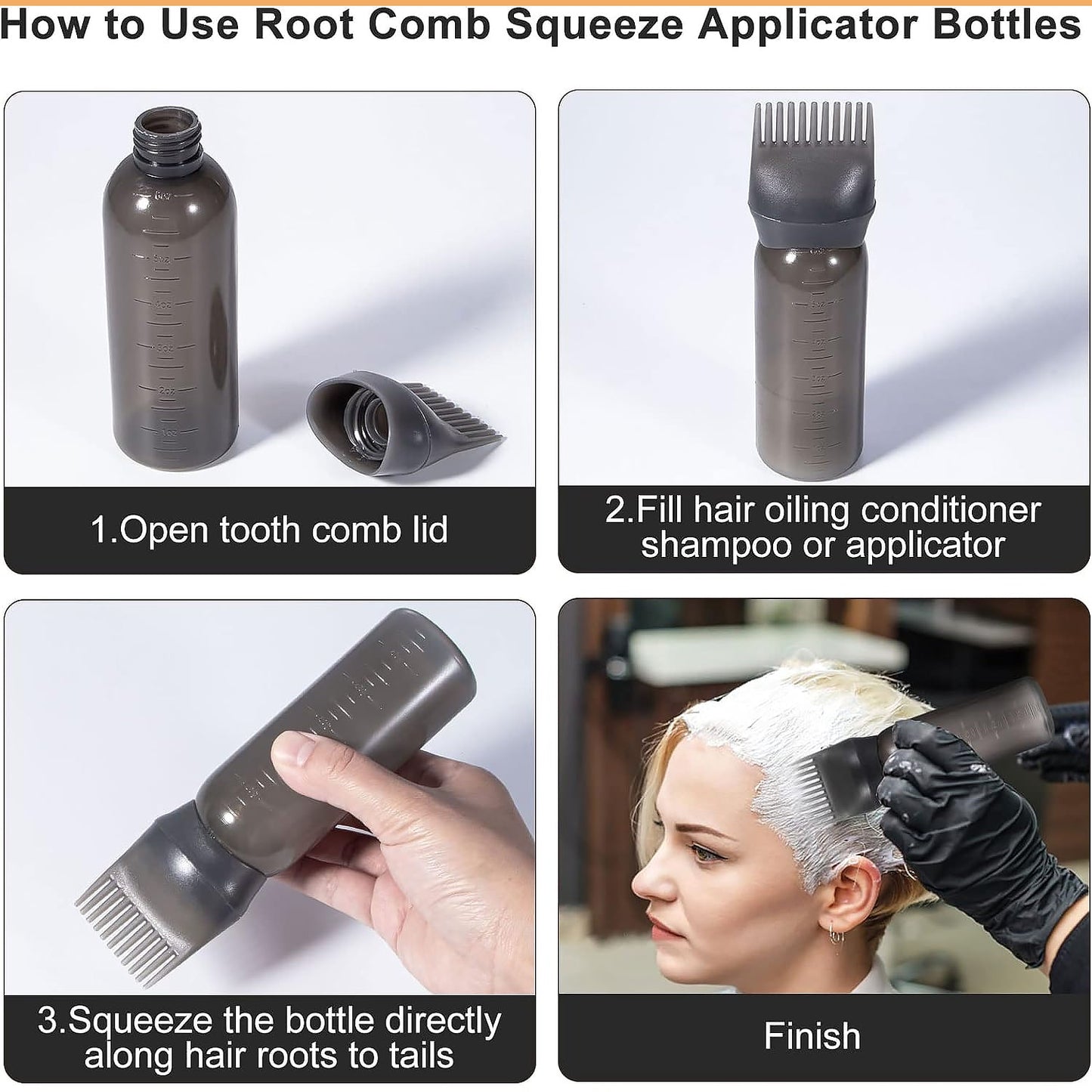Hair dye bottle applicator designed for even colour distribution during application.