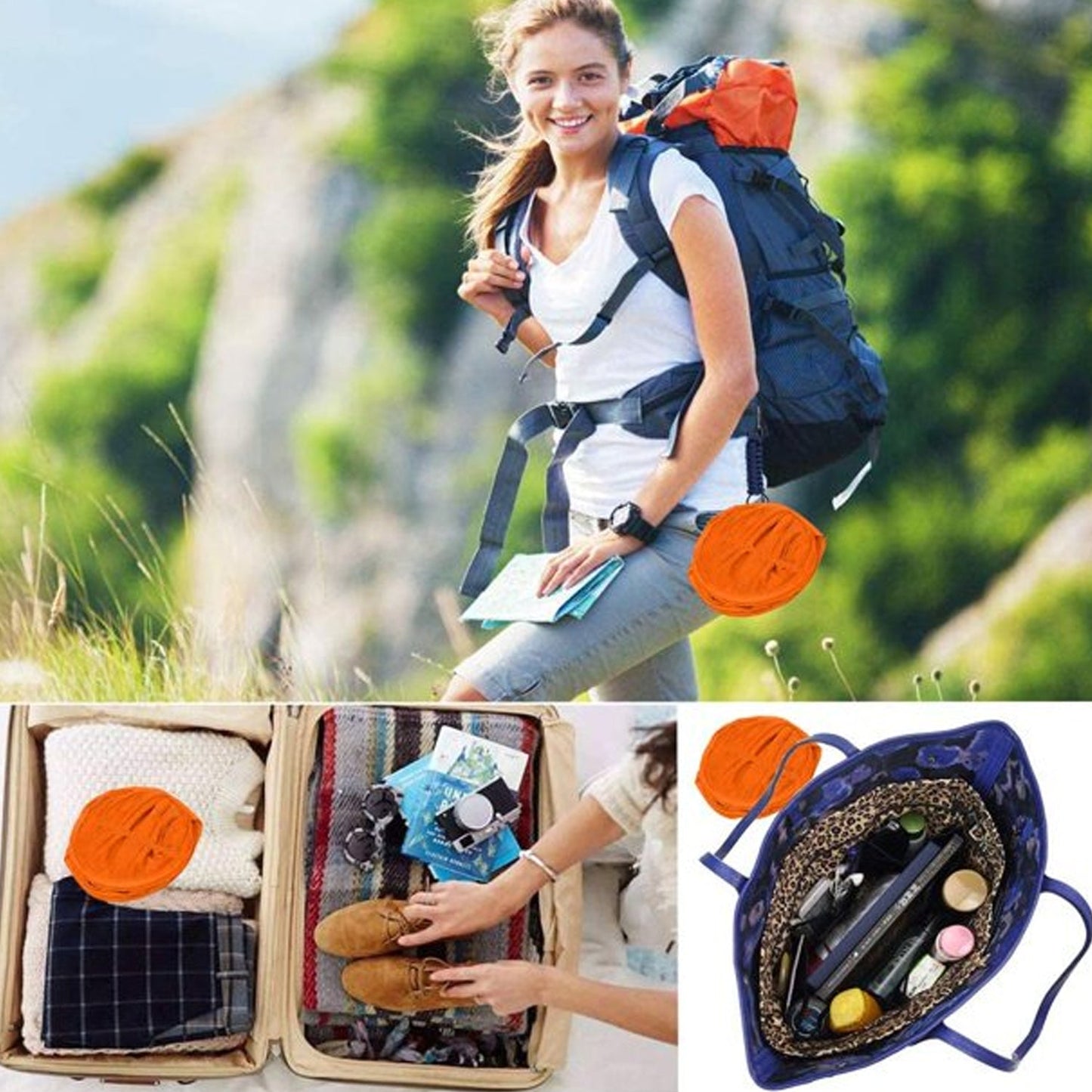 Navy blue foldable laundry basket showcasing breathable mesh fabric.