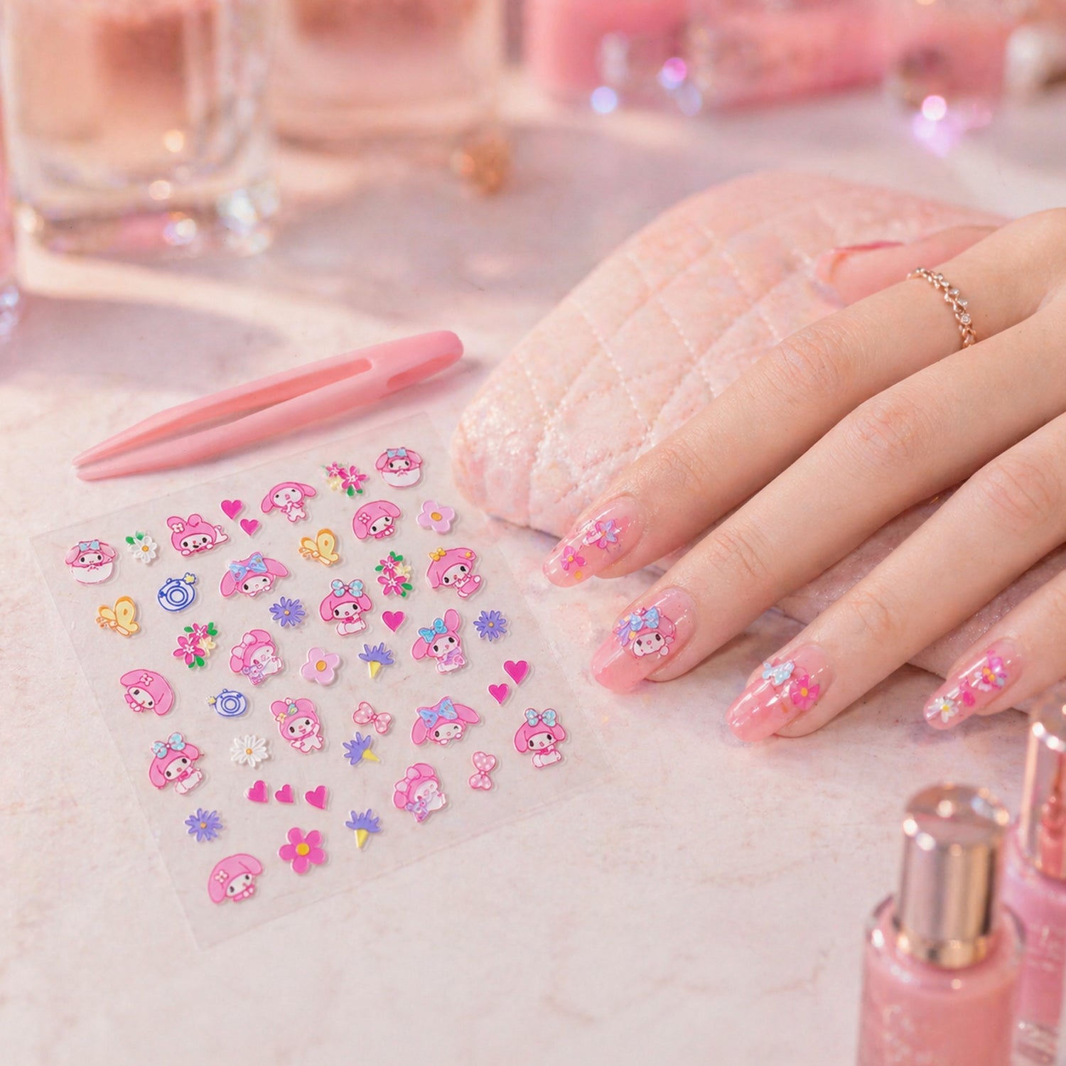 DIY nail art sticker set with bright, playful designs