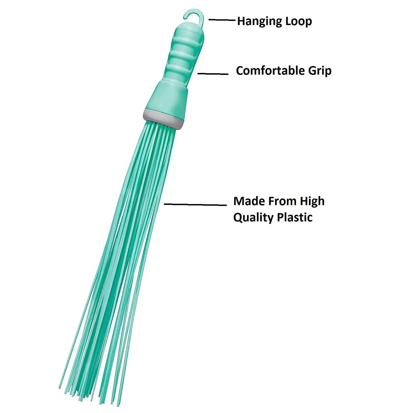 Compact plastic hard bristle broom, shown from a side angle, ready for cleaning.