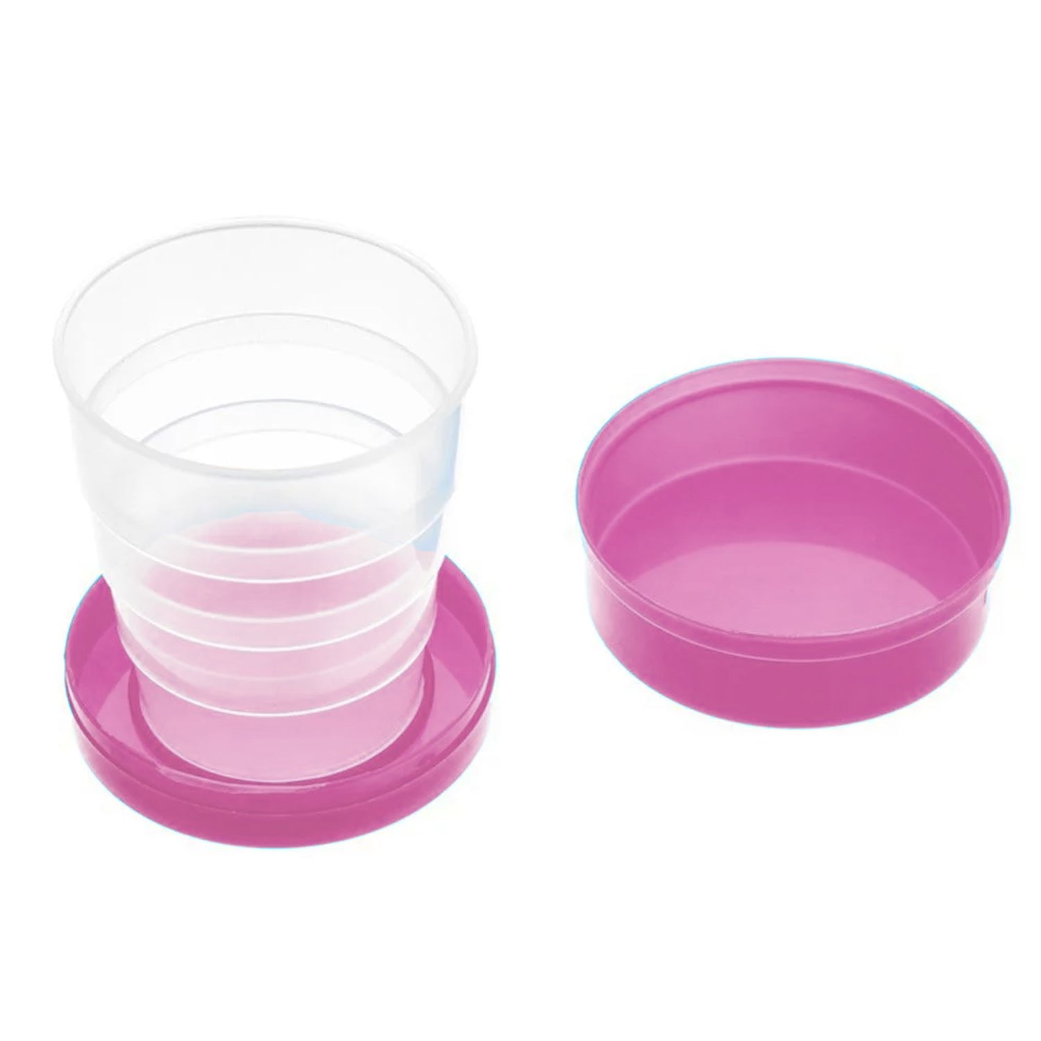 The green folding travel cup neatly collapsed, demonstrating its superior portability.