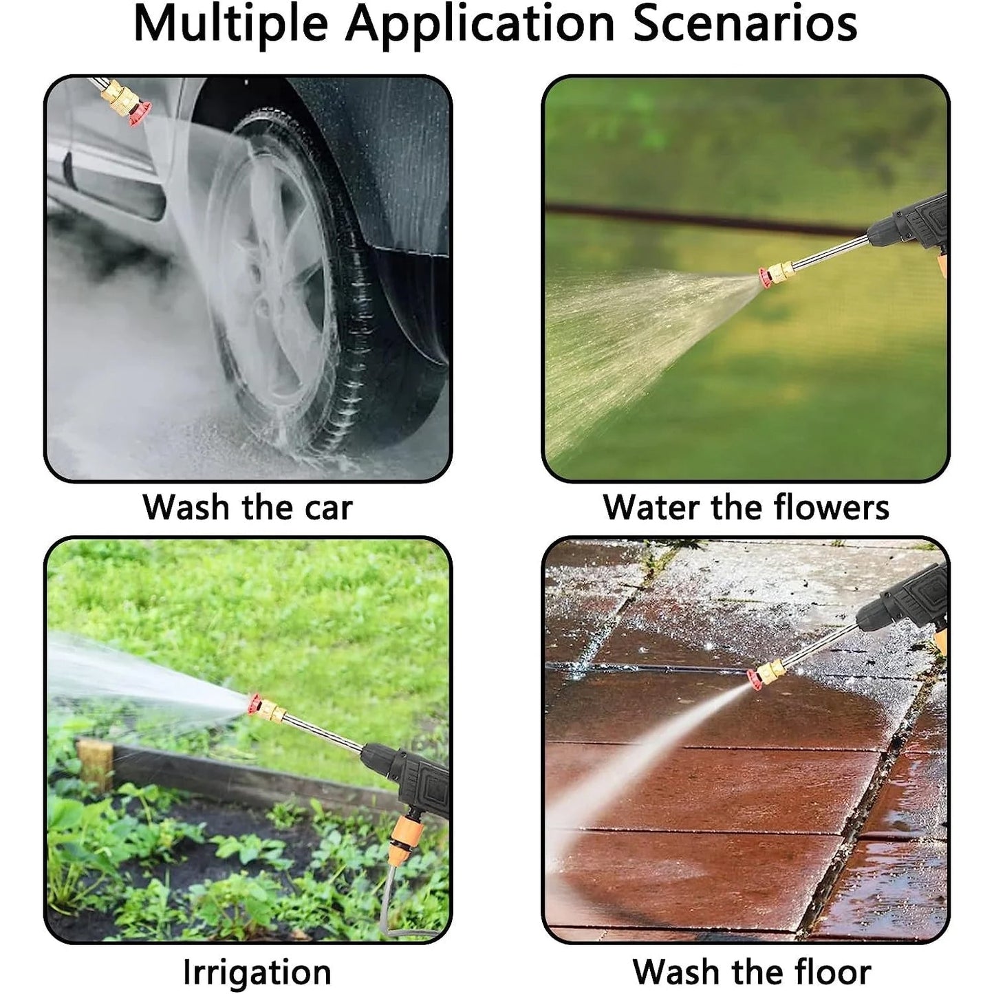 Key features of the 48V Wireless Car Washer Kit displayed.