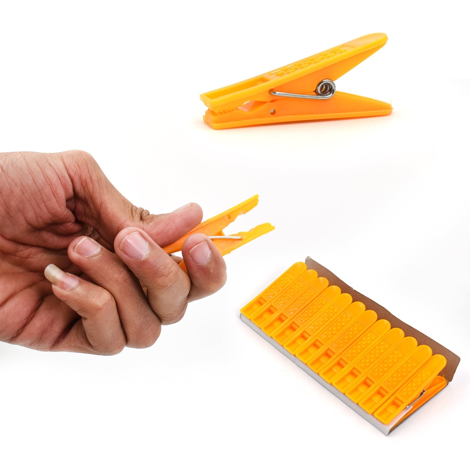 Set of multi-purpose clothes pins in a neat arrangement.